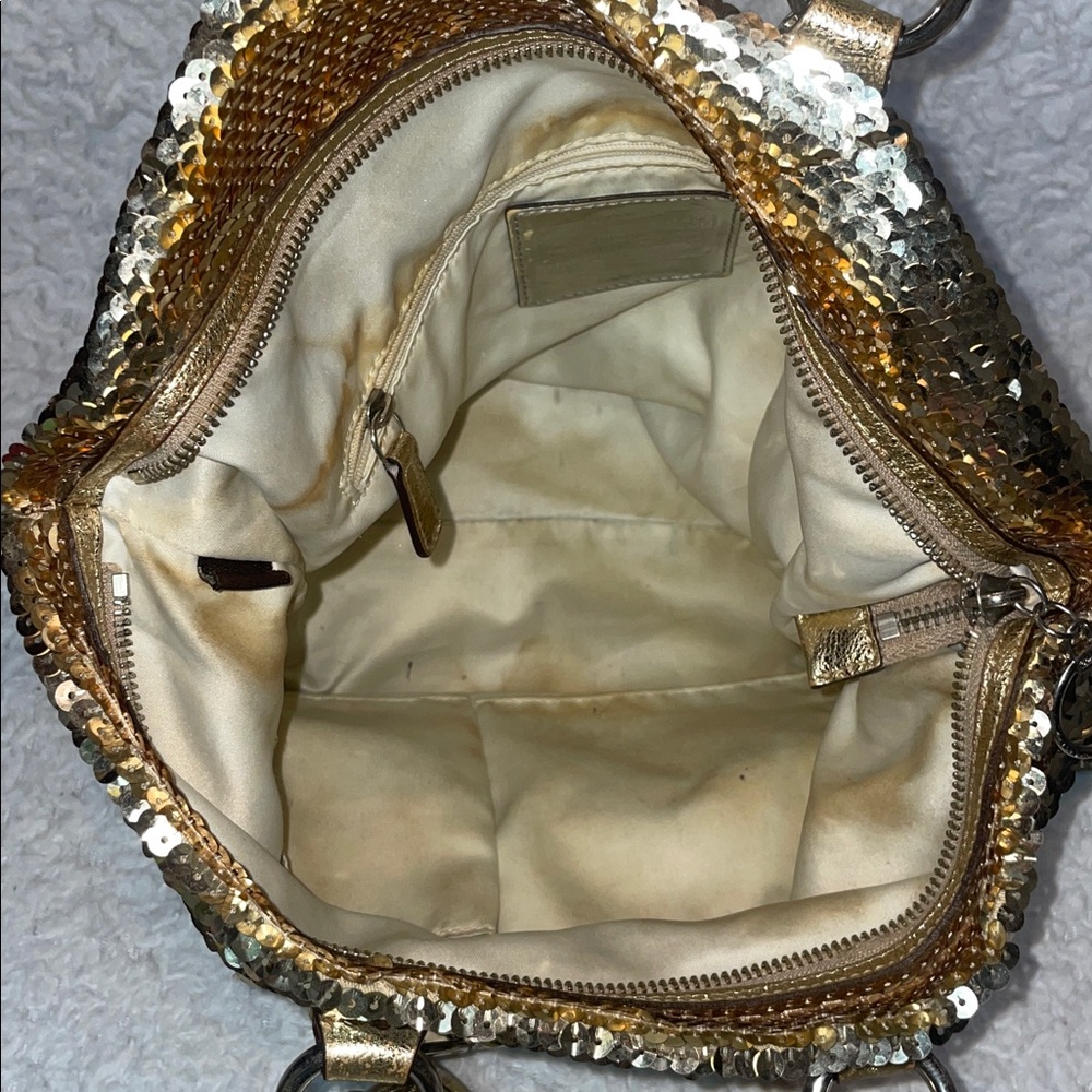 Coach Limited Edition Gold Sequin Poppy Spotlight Shoulder Bag & Wristlet Set - Picture 10 of 17